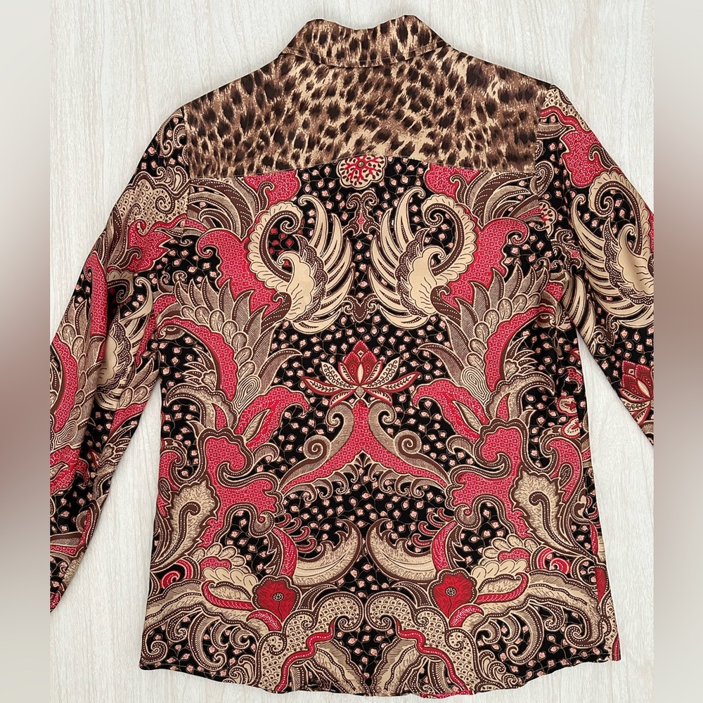 J. McLaughlin Paisley Button Down Shirt - Red and Cheetah Print - Picture 8 of 12